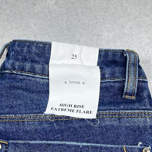 A Loves A Jeans Womens Size 25 Blue High Rise Extreme Flared Denim Jeans Pockets - Picture 12 of 15